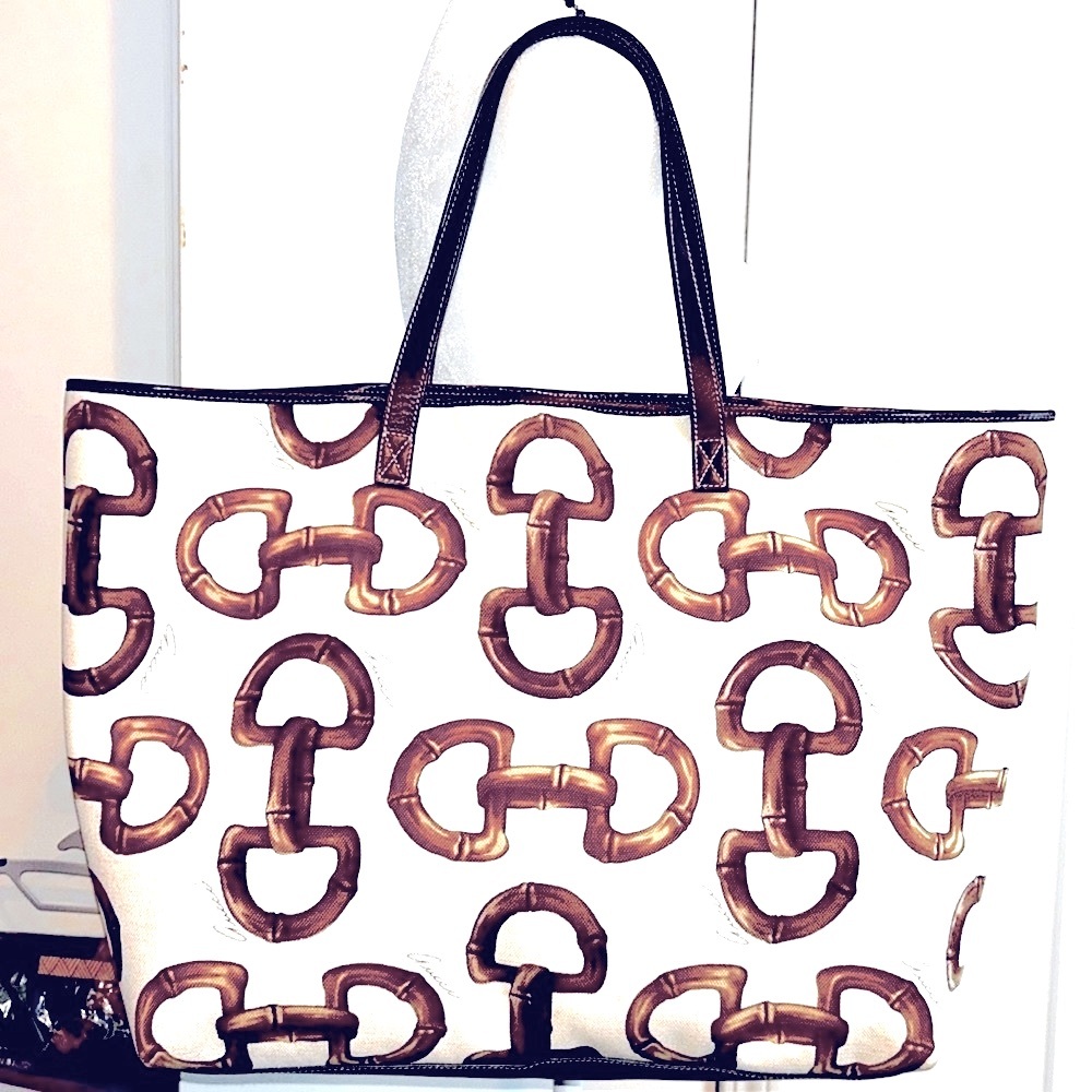 🍒GUCCI🍒 Large Horsebit Canvas/Brown Leather Beach/Shoulder Bag - Picture 7 of 17